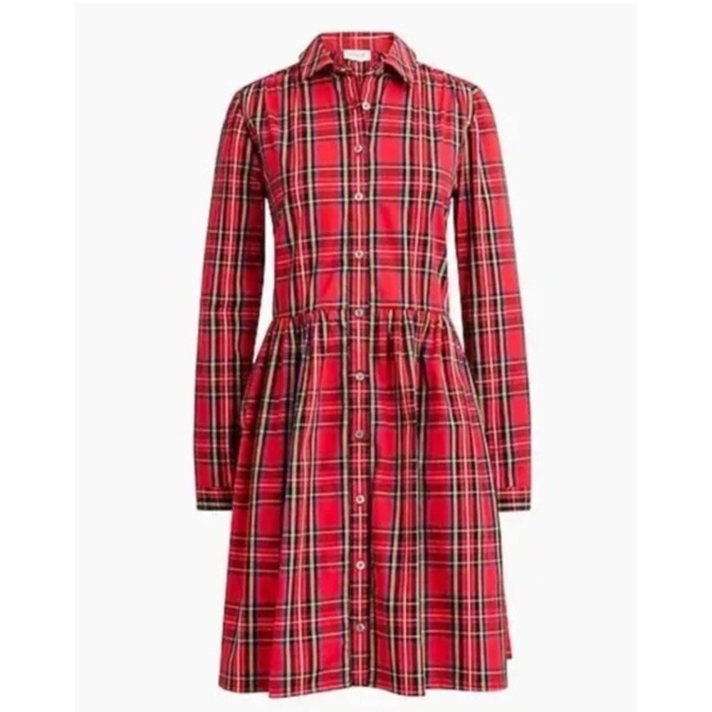 J Crew BM979 Red Holiday Tartan Plaid Shirt Dress Pockets Womens 4